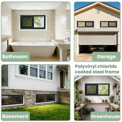 Vinyl Basement Window, Bathroom Sliding Window 24" x 16" Black - size: 24x16 IN
