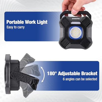 WORKPRO Magnetic Work Light, 4000mAh Rechargeable LED Work Lights, 2000LM