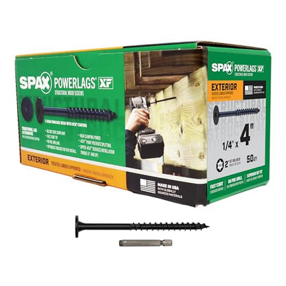 SPAX 1/4" x 4" Powerlags XF Exterior Pancake Head Structural Wood Lag Screws (50 pcs) T40 T-Star HCR Heavy Duty Timber Landscape Deck Structures High Corrosion Resistant - size: 1/4" x 4"