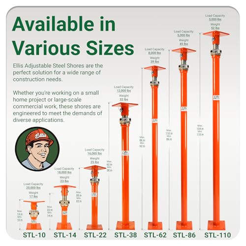 Ellis Light-Duty Lifting Shores, Adjustable Screw Jack Post, 14" to 22" - size: 14" - 22"