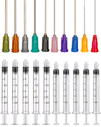 Precision Applications of Glue, 3ml 5ml Syringes and Blunt Tip Needles(14 15 16 18 19 20 21 22 23 25 Ga), for Liquid Measuring, Craft Paint, Epoxy Resin, Oil or Adhesives Applicator