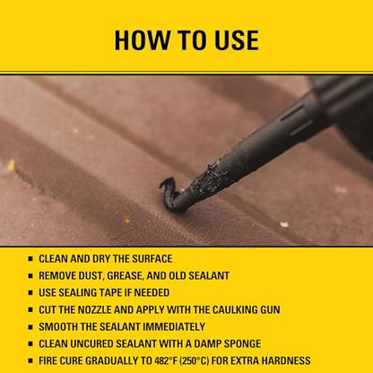 Stanley 2700F High Temp Black Fireplace & Stove Sealant (1x10.1oz) – Heat Resistant Fire Caulk for Chimneys, Ovens, Grills, Wood Stoves – Non-Flammable, Fast Drying, Paintable – Cartridge, 1 Pack - size: 1 Pack