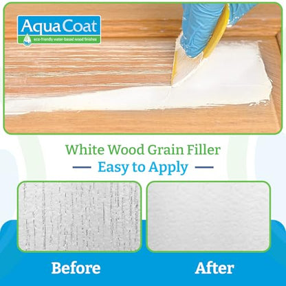 AquaCoat Water-Based White Cabinet Wood Grain Filler Gel – Fast Drying, Low Odor White Wood Filler, Sandable & Paintable for Interior & Exterior Repairs, Upgrades & Restorations – 16 oz - size: 16 Fl Oz (Pack of 1)