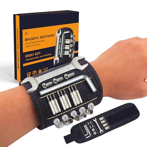 Magnetic Tool Wristband, Strong Neodymium Magnets – Heavy-Duty Hands-Free Band for Construction, DIY, Gardening, Adjustable & Sweatproof – Premium Gift Box, Ideal Holiday Gift for Men (Black) - color: Black