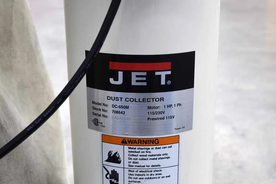 JET Dust Collector, 30-Micron Bag Filter, 1 HP, 115/230V 1Ph (DC-650BK)