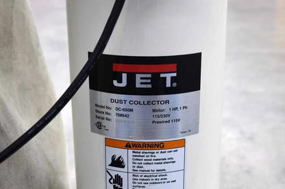 JET Dust Collector, 30-Micron Bag Filter, 1 HP, 115/230V 1Ph (DC-650BK)