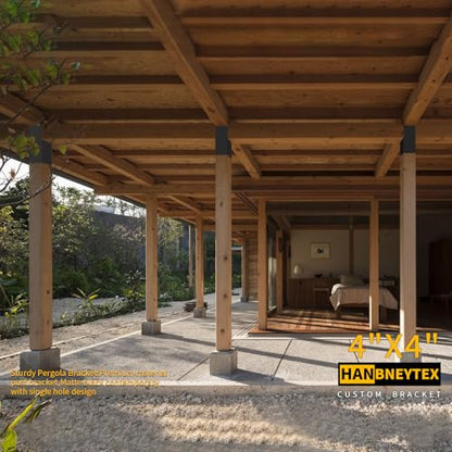 HANBENTYTEX 1Pac 4x4 Pergola Post Top Rafter Bracket kit,Heavy Duty 14 Gauge Pavilion Bracket Actual for 3.5”x3.5” Square Wood Post,DIY Wood Beam Contector Bracket with Screws for Porch,Log Cabin