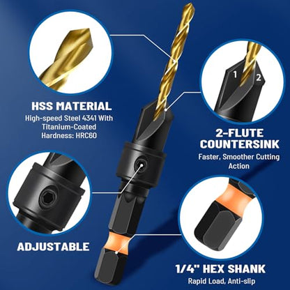 shengbenhao #4 Countersink Drill Bit Set for Wood 12Pcs Adjustable - style: #4