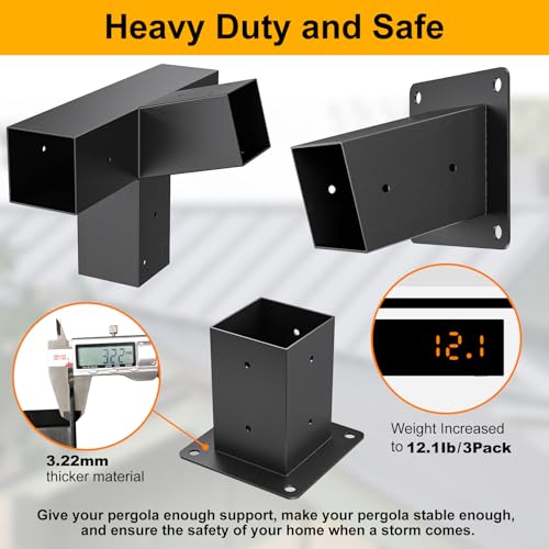 Heavy Duty 15°Slanted Roof Wall Mount 4x4 3PCS Pergola Bracket Kit - size: 4way-3pcs