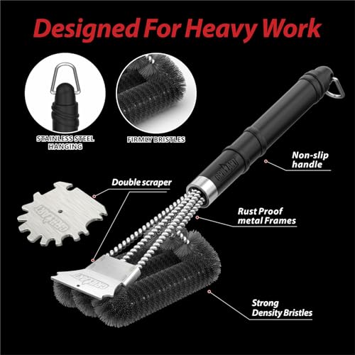 GRILLART Grill Brush and Universal Fit Scrapers, 18" BBQ Wire Cleaning Kit