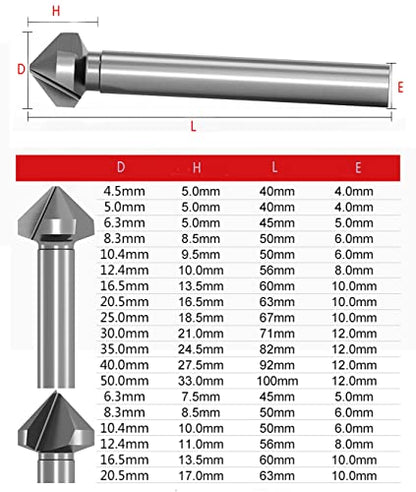 Industrial 90 Degrees 3 Flutes M2 High Speed Steel Countersink Drill Bits Set for Meta Stainless Steel,Wood 5/8, 3/8, Bolt Deburring Tool DIY Tool (12.4mm/0.5inch) - style: 12.4mm/0.5inch