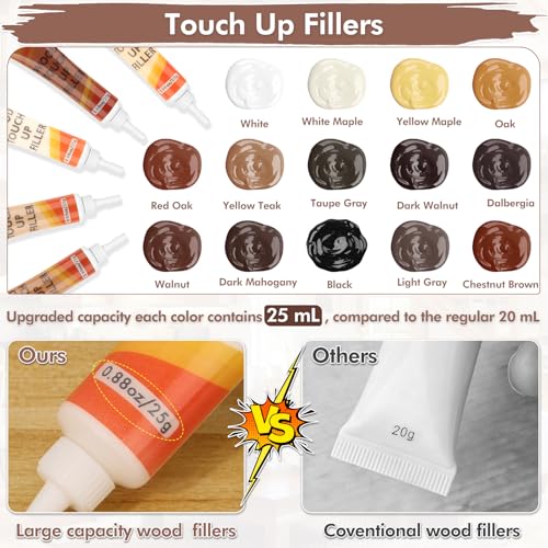 46PCS Wood Furniture Repair Kit, Furniture Touch Up Markers with Wood Fillers, Putty & Beeswax for Scratches, Cracks, Holes, Floors, Tables, Cabinets & Doors