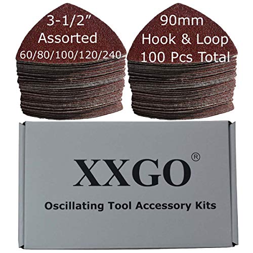 XXGO 100 Pcs 3-1/2 Inch 90mm Assorted Grit Triangle Multitool Sanding Pads - size: 3-1/2 Inch Assorted Grits - 100 Pcs