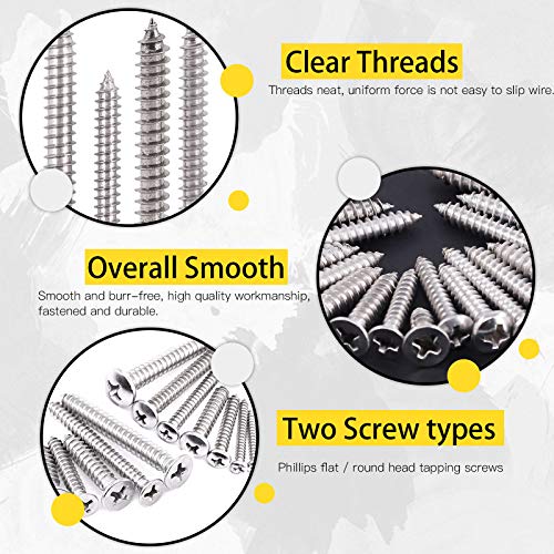 Hilitchi 570 Piece M 3 4 5 6 Stainless Steel Phillips Round Flat Head Self Tapping Screw Assortment Kit