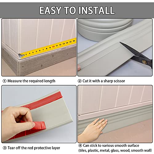 FONUNO Baseboard Molding Trim Peel and Stick Baseboard 4" Wide - color: Gray