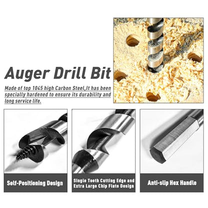 3/4 Inch x 12 Inch Long Ship Auger Drill Bit Set for Wood - size: 3/4"x12"