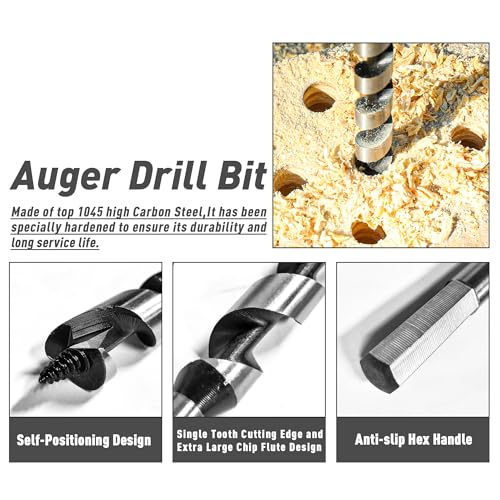 3/8 Inch x 12 Inch Long Ship Auger Drill Bit Set for Wood - size: 3/8"x12"