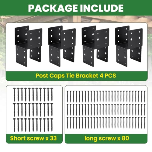 4 Pack 4x4 Post Cap Bracket Heavy Duty Steel