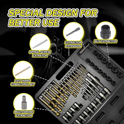 53Pcs Easy Out Screw Extractor Set with Left Hand Drill Bit, Bolt Extractor Kit with Hex Adapter, Stripped Bolt Remover & Reverse Drill Bit for Broken Nuts Screws, Bolts, Studs - size: 53 PCS SES