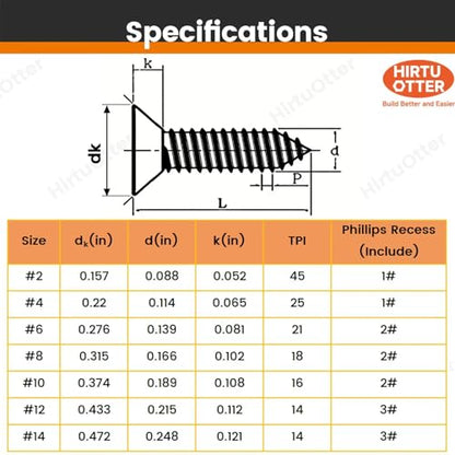 #4 x 1/2" (200 PCS) Stainless Steel Flat Self-Tapping Screws (ST2.9x13mm) - size: #4 x 1/2" (200 PCS)