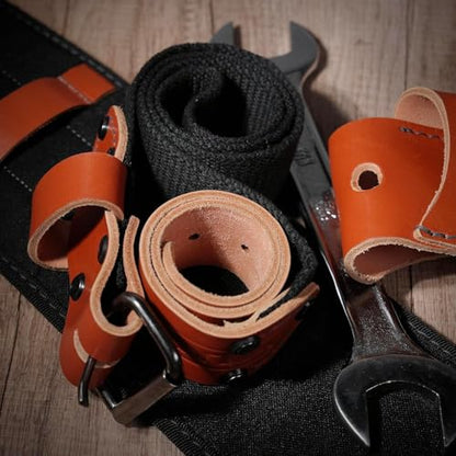 WELKINLAND Top-Grain Leather Tool Belt With Suspenders, Leather Tool Belt