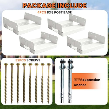 8x8 Post Base for Concrete Heavy Duty White E-Coated 4PCS - color: White