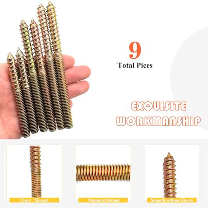 9 Pack 3/8-16" Hanger Bolts 3Sizes Long Double Headed Bolts Wood Dowel Screw Self-Tapping Screw Hanger Bolts for Wood Furniture Screws Double Threaded Rods Bolt - size: 3 Size 3/8-16"-9P