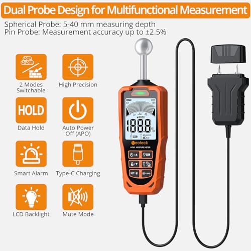 Neoteck Professional Measurement Kit: 225° 16 inch Aluminum Digital Angle Finder Protractor & 2-in-1 Dual Probe Pinless & Pin Moisture Meter with LCD Display and Audio Alarm for Wood, Wall, Concrete