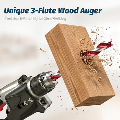 3-Cutter Edge Wood Auger Drill Bit, 1/4" x 24" Heavy Duty Long Ship Auger Bit with 4-Hex Positioning Tip, Fast Boring Carbon Steel Deep Hole Drilling Bit for Soft & Hardwood, Hex Shank - size: 1/4" x 24" (1 Pack)