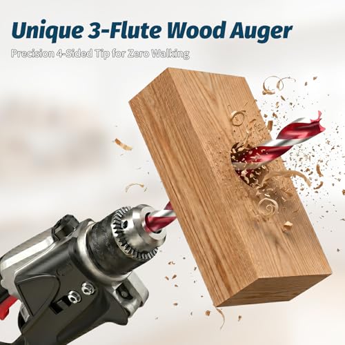3-Cutter Edge Wood Auger Drill Bit, 1-1/8" x 12" Heavy Duty Long Ship Auger Bit with 4-Hex Positioning Tip, Fast Boring Carbon Steel Deep Hole Drilling Bit for Soft & Hardwood, Hex Shank - size: 1-1/8" x 12" (1 Pack)