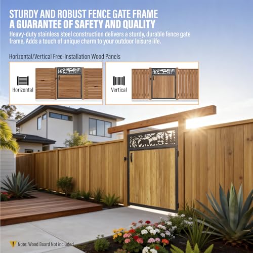 4x5FT Fence Gate Frame Kit 201 Stainless Steel Heavy Duty Garden Gates Anti-Sag Backyard Front Gate Reinforcement Hardware, Left/Right Mount (No Wood Planks Included) - color: W4xH5ft-Bear