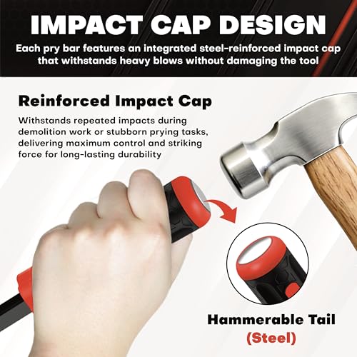 C&T 3-Piece Heavy Duty Pry Bar Set, 8",12",18", Black & Red