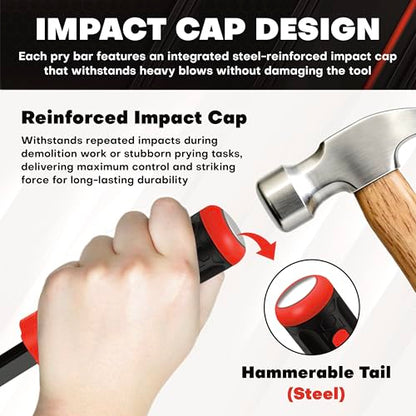 C&T 3-Piece Heavy Duty Pry Bar Set, 8",12",18", Black & Red
