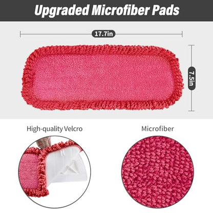 16.5" Microfiber Mop Pads Refills, 3 Pack Reusable Replacement Heads - color: 16"red Rolled*3