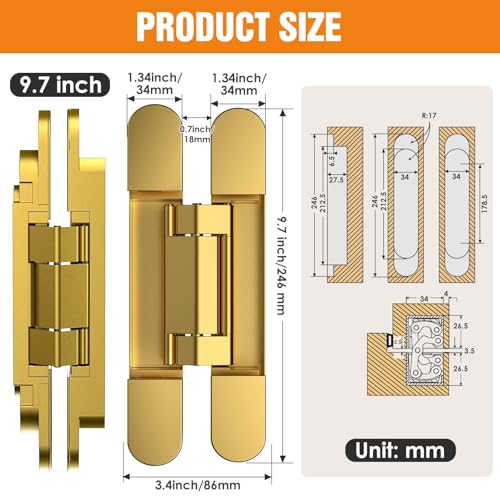 9.7" Hidden Door Hinge/Concealed Hinges,Invisible Hinges - color: Gold, size: 9.7 inches
