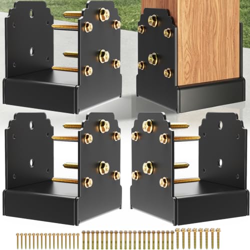 4 Pack 6X6 Post Base for Concrete, Heavy-Duty Post Anchor Bracket Kit - size: 6x6 post base (4 PCS)