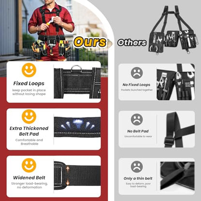 Professional Tool Belt for Men, Magnetic Tool Pouch with Suspenders - color: Black