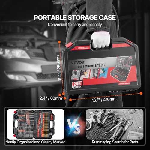 VEVOR Drill Bit Set, 246 Pieces Drill and Driver Bit Set, Screwdriver Bit Set Suitable for Wood Metal Cement Drilling and Screw Driving, Drill Bit Sets Combo Kit Assorted in Organized Carrying Case - style: 246PCS SET