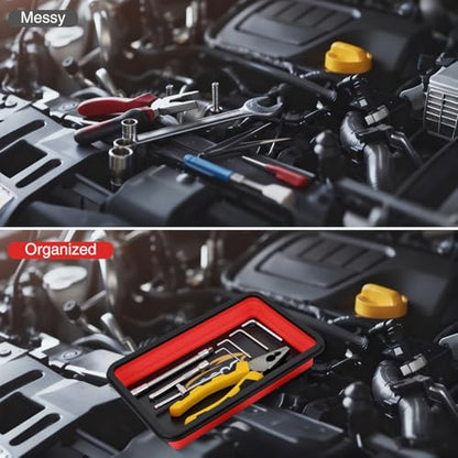 GOOACC 3 Sizes Collapsible Magnetic Parts Tray Set Red - color: Red