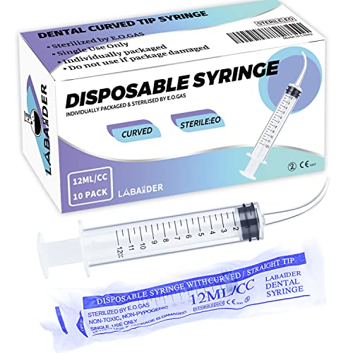 10 Pack 12ml/cc Plastic Syringe Dental Syringes Tools Curved Tip Individually Sealed with Measurement for Oral Wisdom Teeth Irrigation, Measuring Liquids, Feeding Pets, Lab, Oil or Glue Applicator - size: 12ML