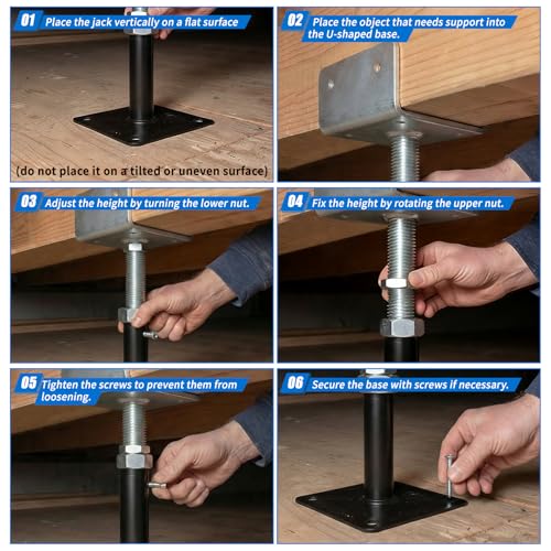U-Shaped Floor Jack for 4x2, 4x4, 4x6 Joists - Adjustable Steel Telepost Mini Screw Jack U-Head, 11" - 14.5" Adjustment Range, 2 Pack - size: 11" - 14.5"