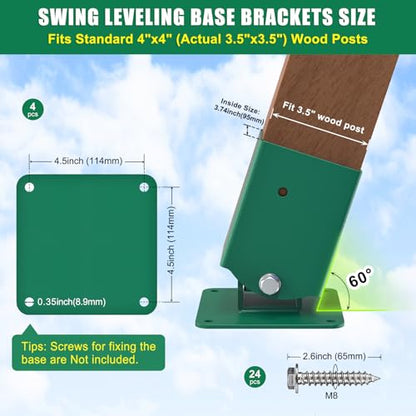 BeneLabel 4Pcs Swing Leveling Base Brackets A‑Frame Swing Set Brackets for 4×4 (Actual 3.5" x 3.5") Wood Legs DIY Swingset Base Brackets for Backyard Playset - color: 4pcs Swing Leveling Base Brackets