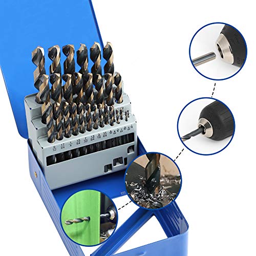 COMOWARE 29-Piece Drill Bit Set, High-Speed Steel Black and Gold Finish with 135 Degree Split Point Tip, 1/16" to 1/2" x 64ths Increments - size: HSS 29PCS