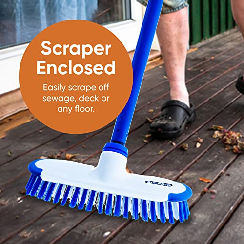 Superio Deck Scrub Brush with Long Handle 54", Heavy Duty Stiff Bristles Grout Scrubber with Scraper - Cleans Hot Tub, Swimming Pool, Granite Tiles, Bathroom, Patio, Kitchen, Wall and Deck (3, 54")… - size: 54 in Handle | 9 in x 3 in Head