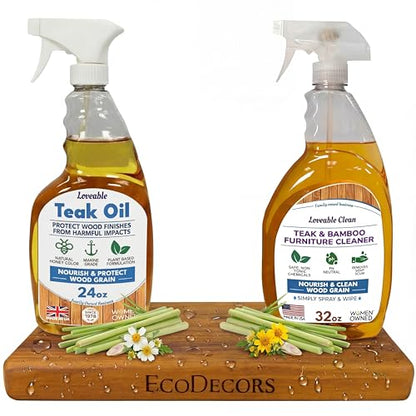 EcoDecors Teak Oil & Wood Cleaner Kit, 24 oz Teak Care & Protect Set - style: Teak Oil- Cleaner Combo