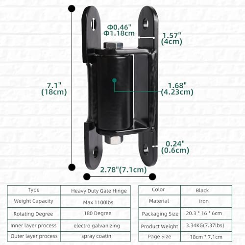 Heavy Duty Gate Hinge 7 inch, Black Outdoor Bolt on Gate Hinge