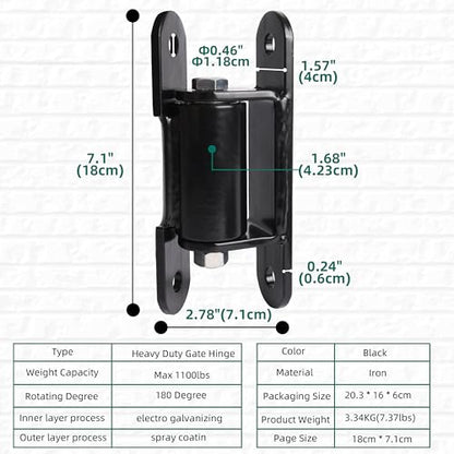 Heavy Duty Gate Hinge 7 inch, Black Outdoor Bolt on Gate Hinge
