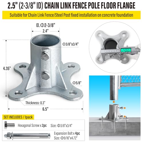 Post 2.5" (2 3/8" OD) Chain Link Fence Post Floor Flange Bracket, for Chain Link Fence Posts, Mailboxes, and Other Steel Round Post Galvanized Anchor Flange Bases (8 Pack) - size: 2.5"