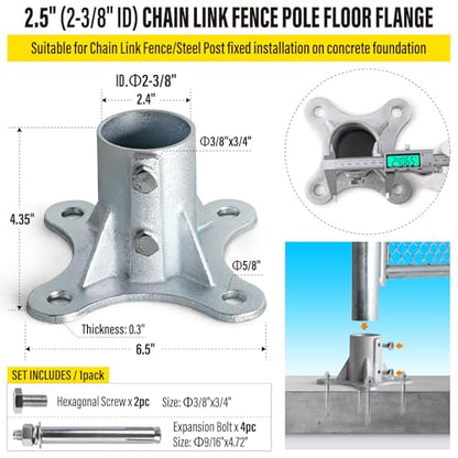 Post 2.5" (2 3/8" OD) Chain Link Fence Post Floor Flange Bracket, for Chain Link Fence Posts, Mailboxes, and Other Steel Round Post Galvanized Anchor Flange Bases (8 Pack) - size: 2.5"