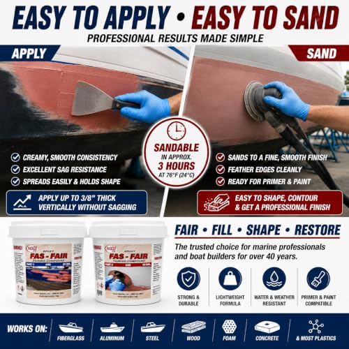Fasco Epoxies Fas-Fair #26 Marine Epoxy Fairing Compound – 1 Gallon Kit, 1:1 Epoxy Filler Putty for Fiberglass, Aluminum, Steel & Wood Boat Repair – Easy Sanding, Non-Sag Formula